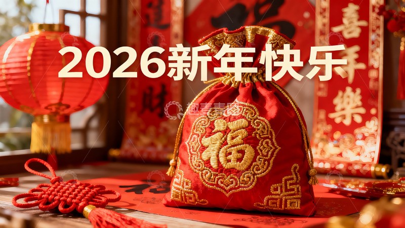 高清大图下载【趣麦麦图】新年红色福袋装饰场景