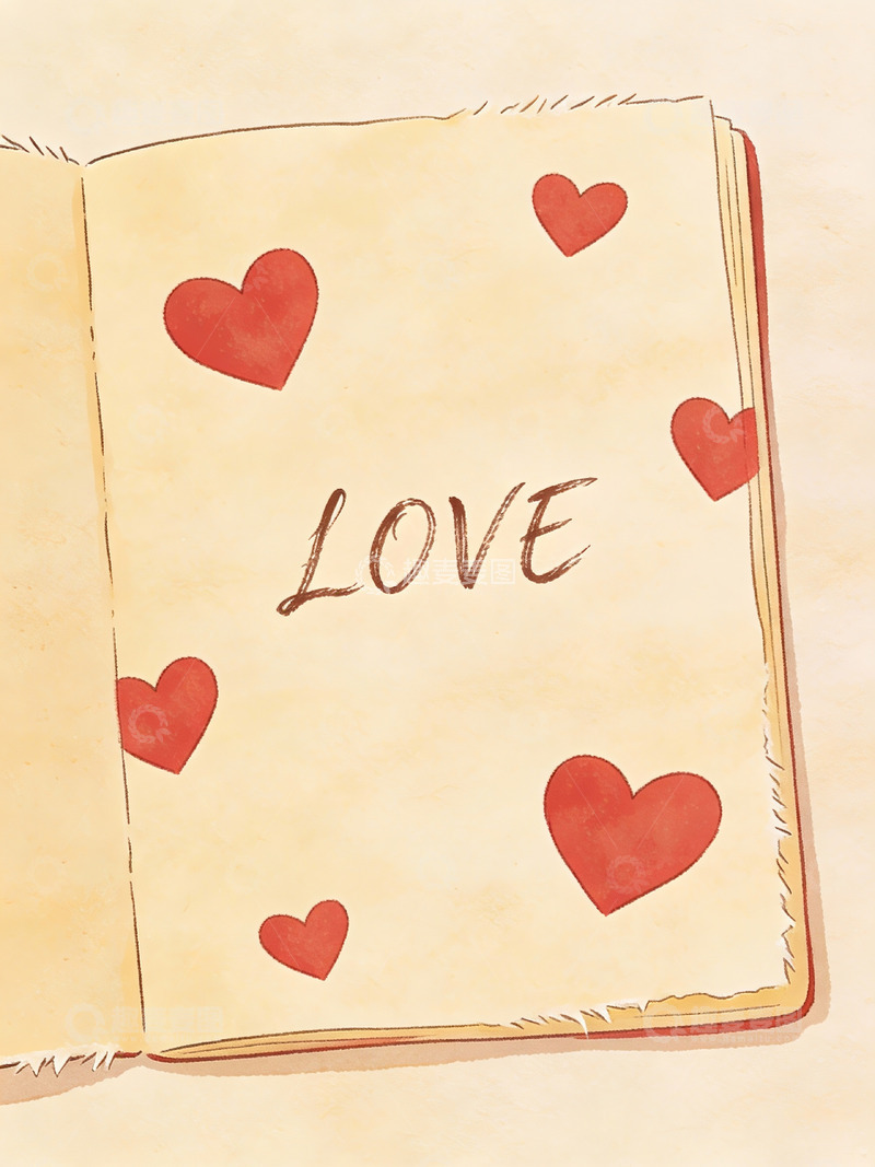 高清大图下载【趣麦麦图】笔记本上写有爱字与红心