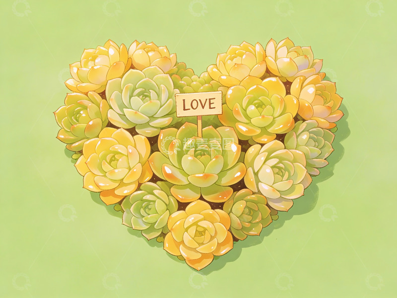高清大图下载【趣麦麦图】心形多肉植物插画