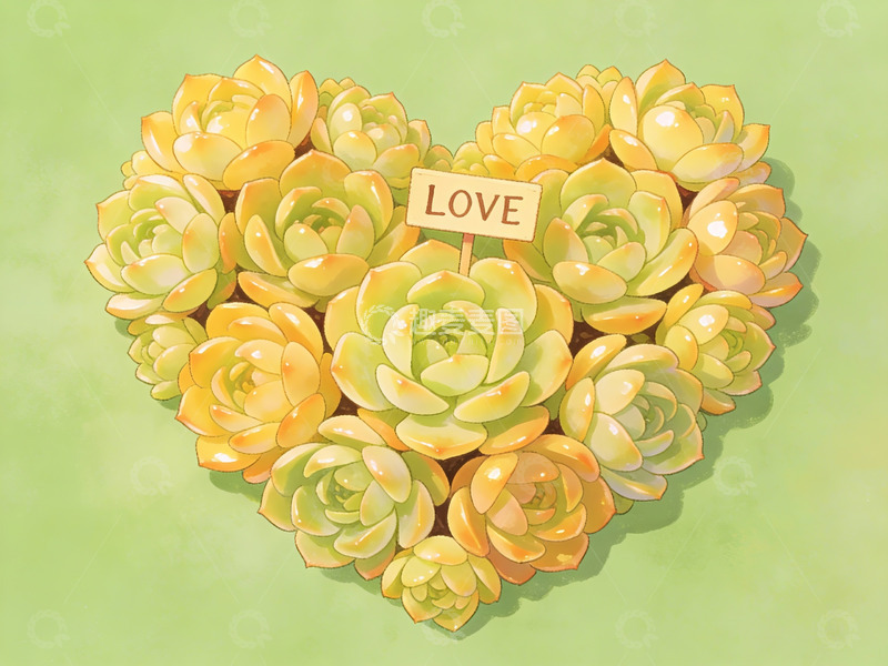 高清大图下载【趣麦麦图】心形多肉植物插画