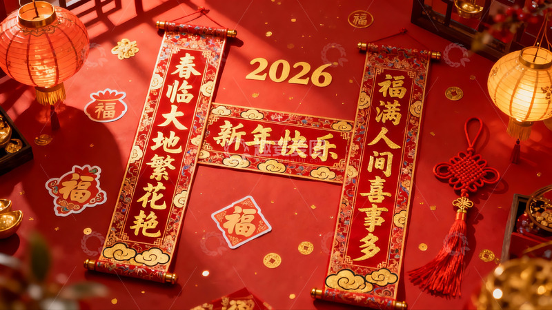 高清大图下载【趣麦麦图】2026新年红色装饰场景