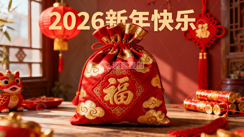 高清大图下载【趣麦麦图】新年红色布袋与装饰品