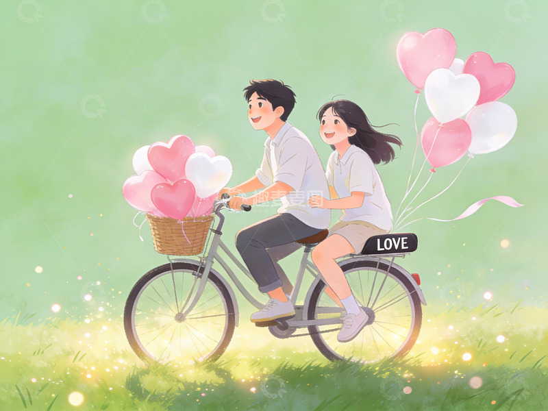 高清大图下载【趣麦麦图】情侣骑车共度浪漫时光