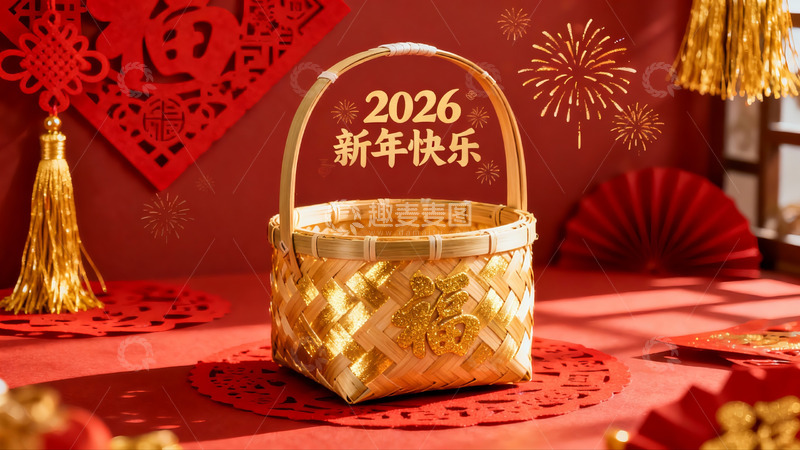 高清大图下载【趣麦麦图】新年竹篮装饰喜庆氛围