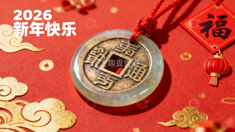高清大图下载【趣麦麦图】新年红色背景古币挂饰