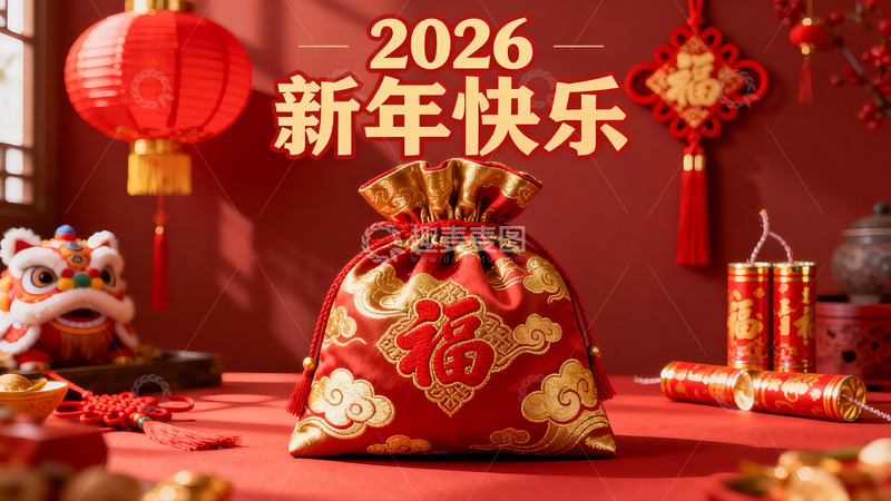 高清大图下载【趣麦麦图】2026新年红色装饰摆件