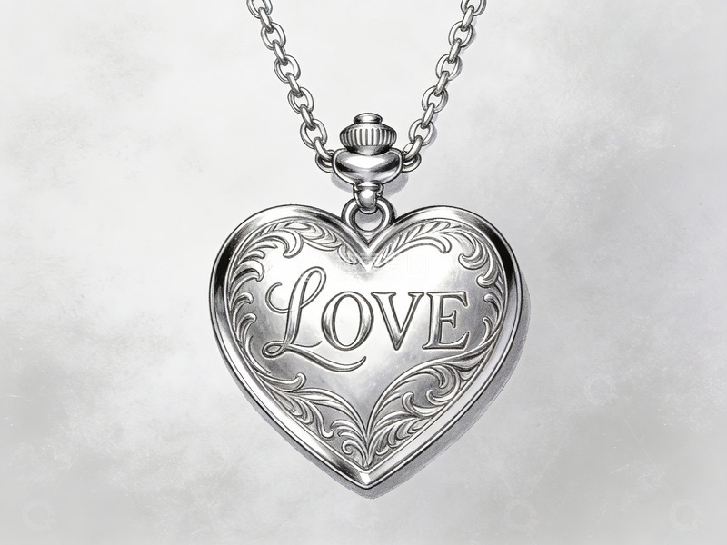 高清大图下载【趣麦麦图】心形吊坠刻有爱字