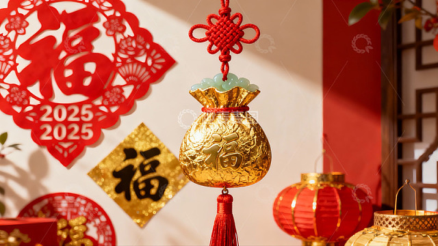 新年装饰挂件与福字剪纸