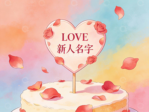 心形蛋糕上的爱情祝福