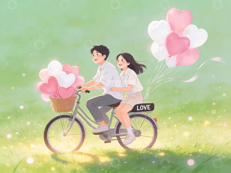 高清大图下载【趣麦麦图】情侣骑车共度浪漫时光