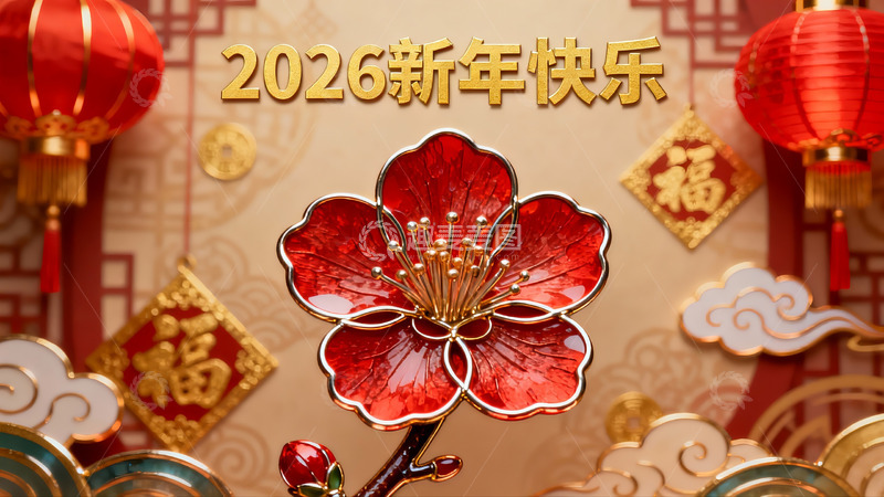 高清大图下载【趣麦麦图】新年红色梅花灯笼装饰图