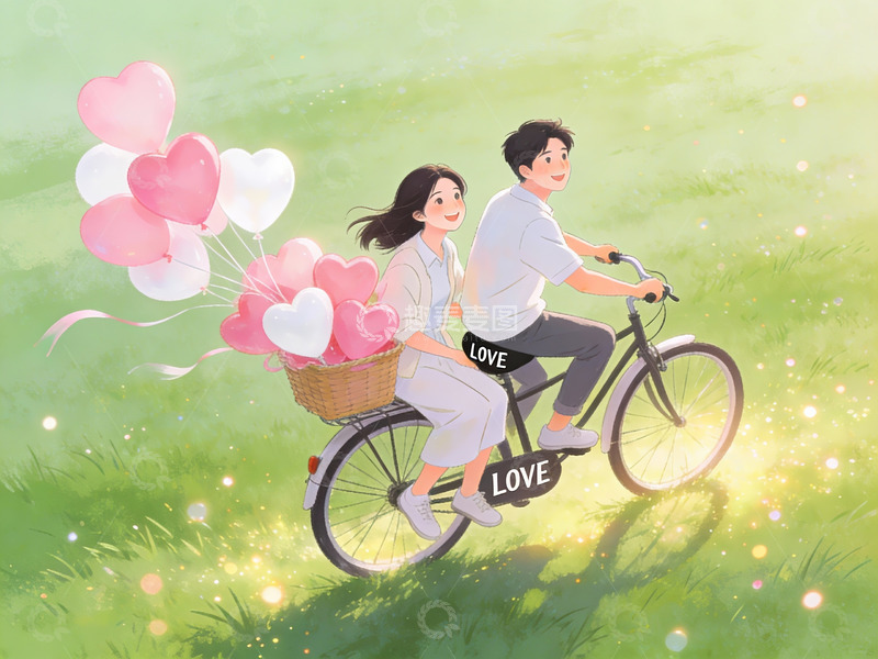 高清大图下载【趣麦麦图】情侣骑车共赏春日风景