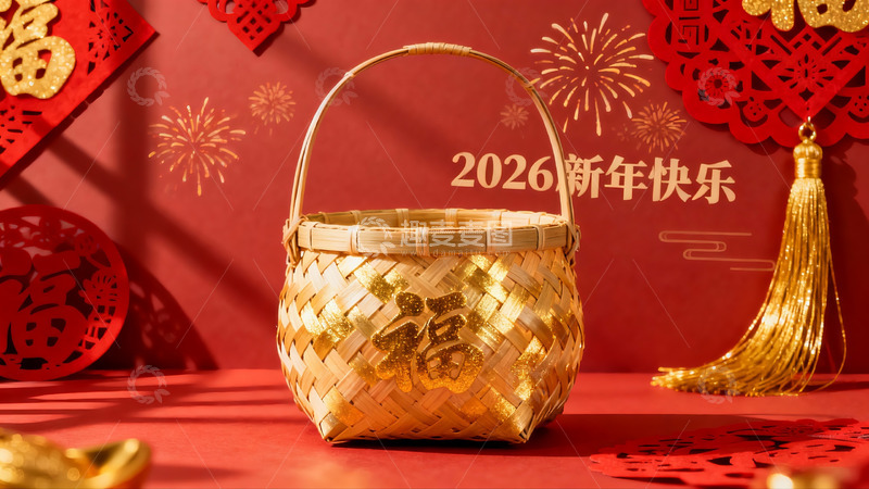 高清大图下载【趣麦麦图】新年竹篮装饰场景