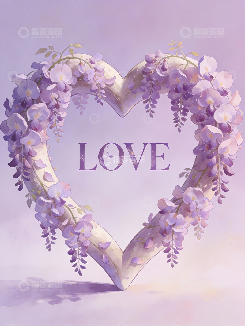 高清大图下载【趣麦麦图】紫藤花心形装饰艺术图