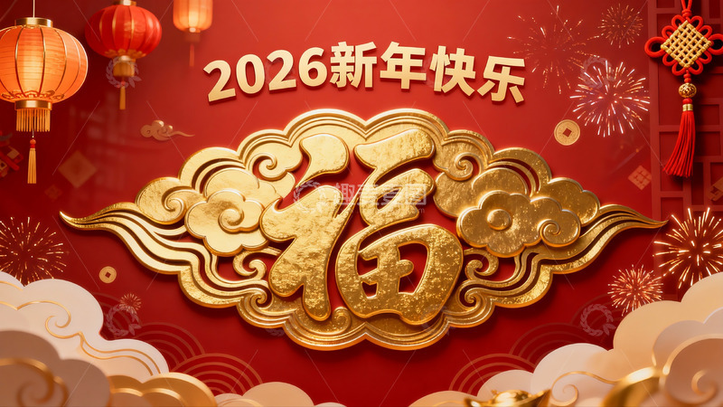 高清大图下载【趣麦麦图】2026新年快乐红色背景图