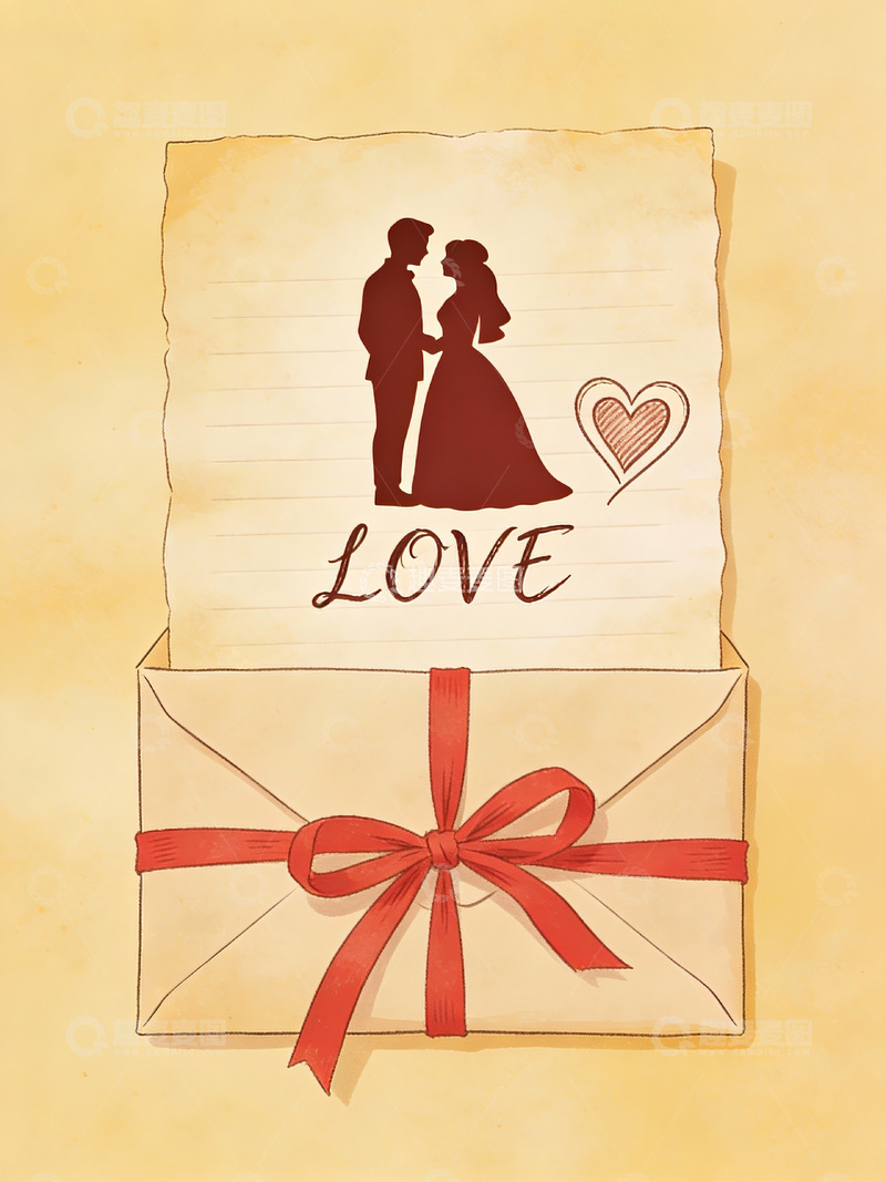 高清大图下载【趣麦麦图】情侣剪影与爱意信封
