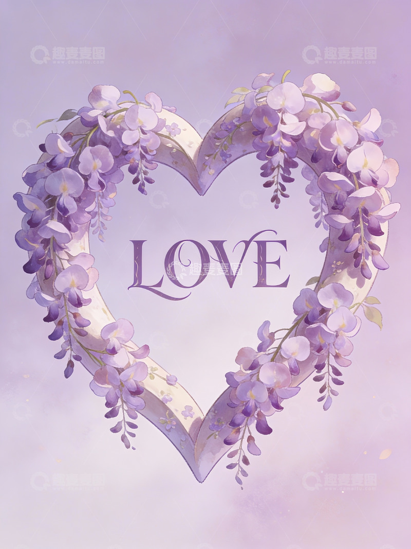 高清大图下载【趣麦麦图】紫色花环心形爱意图案
