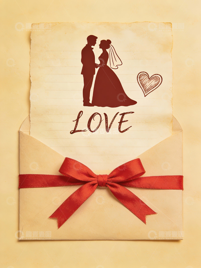 高清大图下载【趣麦麦图】婚礼信封上的情侣剪影