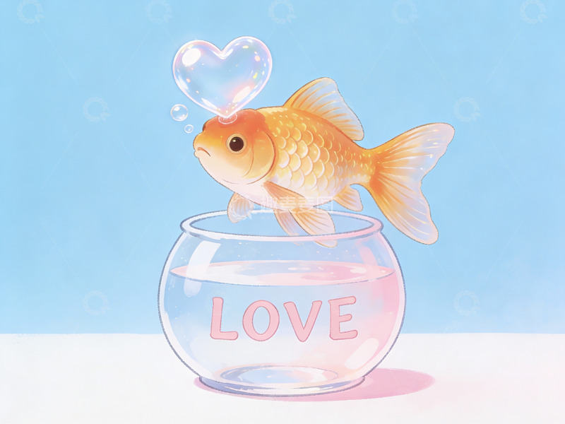高清大图下载【趣麦麦图】金鱼跃出水碗吐爱心泡