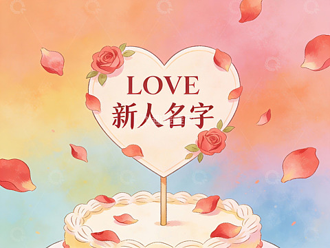 心形蛋糕上的爱情祝福