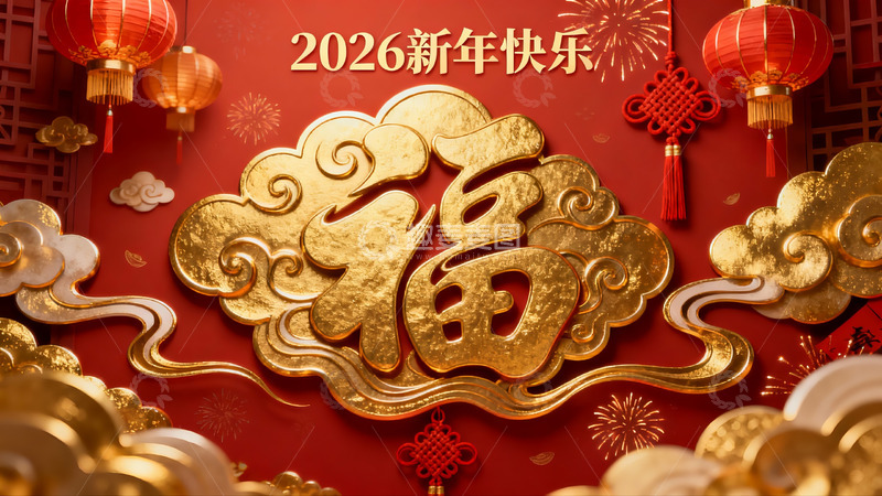 高清大图下载【趣麦麦图】新年红色福字灯笼装饰