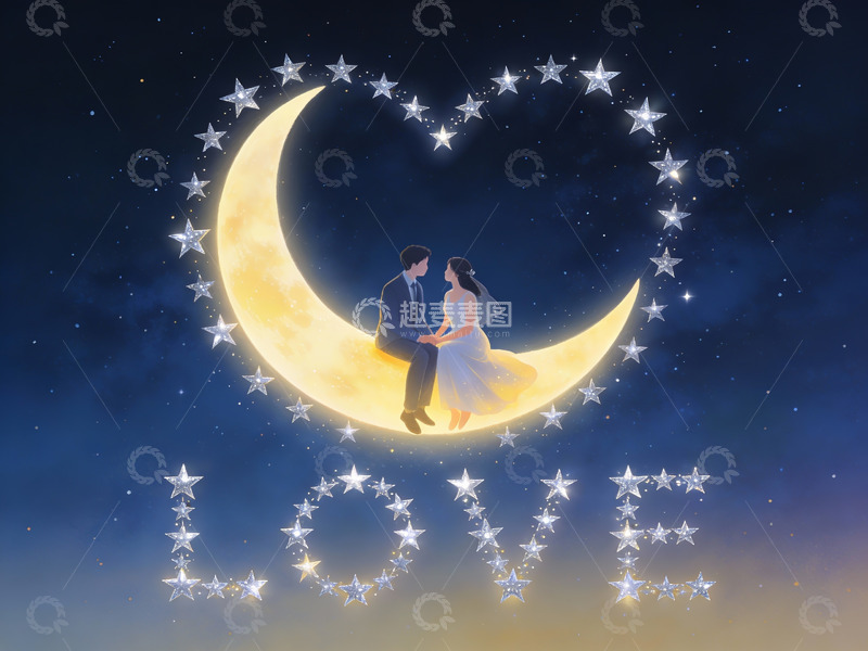 高清大图下载【趣麦麦图】情侣月下相拥浪漫场景