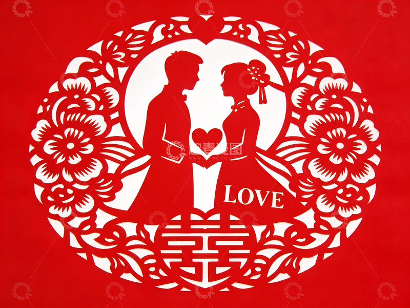 高清大图下载【趣麦麦图】剪纸风格情侣爱情图案