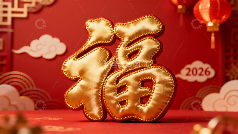 高清大图下载【趣麦麦图】红色背景金色福字装饰