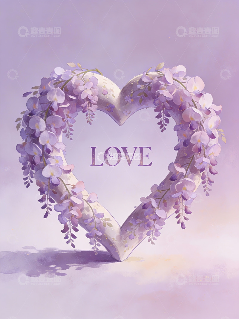 高清大图下载【趣麦麦图】紫色花环心形爱意图案