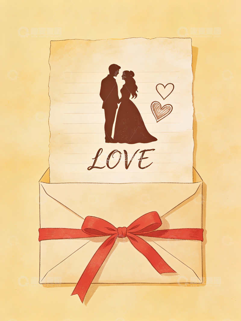 高清大图下载【趣麦麦图】情侣剪影与爱意信封