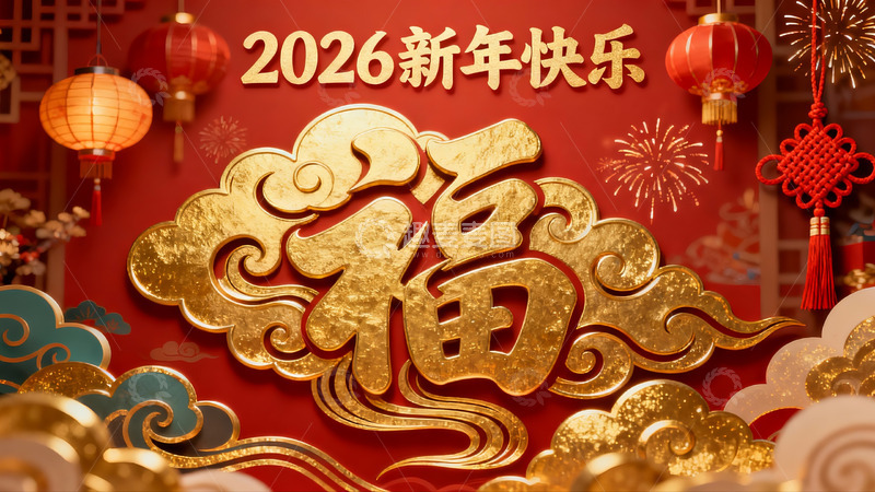 高清大图下载【趣麦麦图】2026新年红色灯笼福字