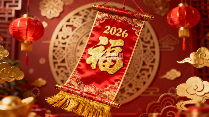 高清大图下载【趣麦麦图】春节红色挂饰福字灯笼