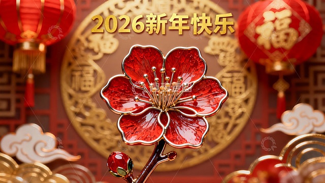 新年红色梅花装饰迎春