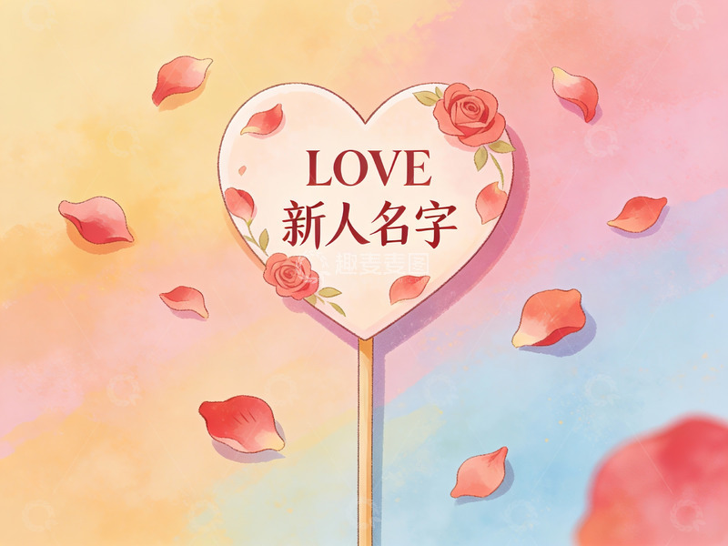 高清大图下载【趣麦麦图】爱心牌与玫瑰花瓣飘落