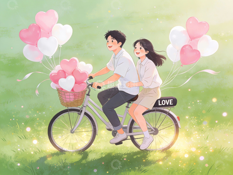 高清大图下载【趣麦麦图】情侣骑车共度浪漫时光
