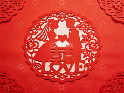 红色剪纸婚庆图案