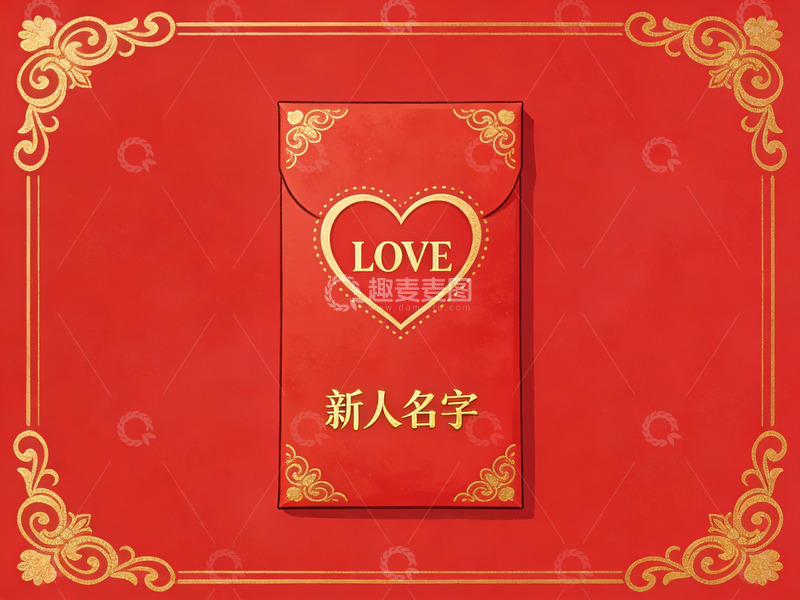 高清大图下载【趣麦麦图】红色婚礼红包设计图