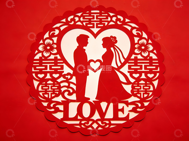 高清大图下载【趣麦麦图】红色剪纸婚庆图案