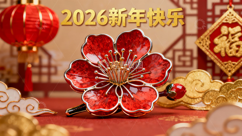高清大图下载【趣麦麦图】新年红色梅花饰品与灯笼装饰