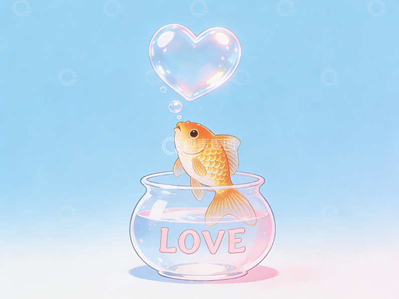 高清大图下载【趣麦麦图】金鱼吐出爱心气泡