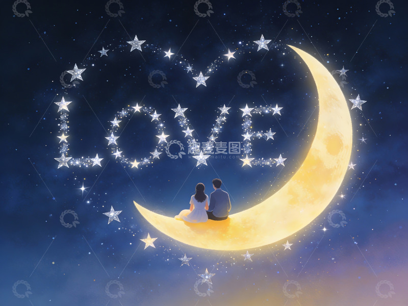 高清大图下载【趣麦麦图】情侣月下共赏星空