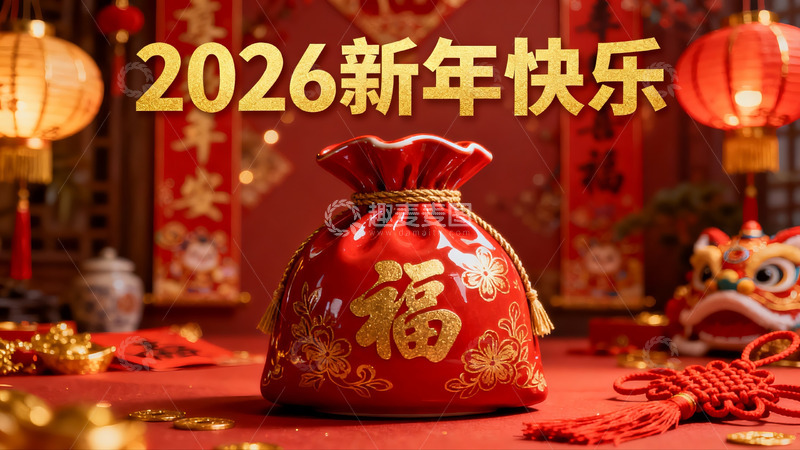 高清大图下载【趣麦麦图】新年红色福袋装饰场景