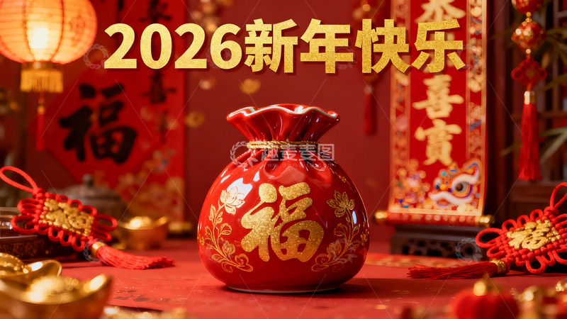 高清大图下载【趣麦麦图】新年红色福袋装饰摆件