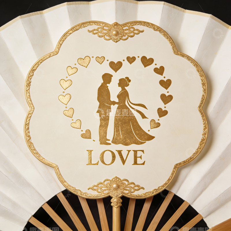 高清大图下载【趣麦麦图】金色婚礼扇面爱情图案