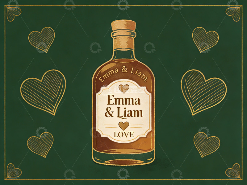 高清大图下载【趣麦麦图】情侣定制酒瓶插画