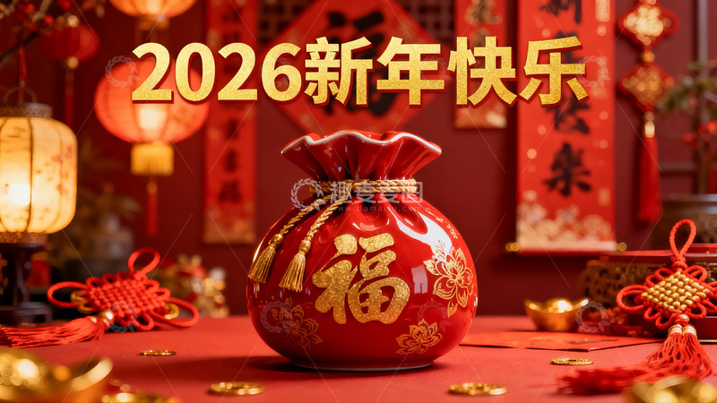 高清大图下载【趣麦麦图】新年红色福袋装饰场景