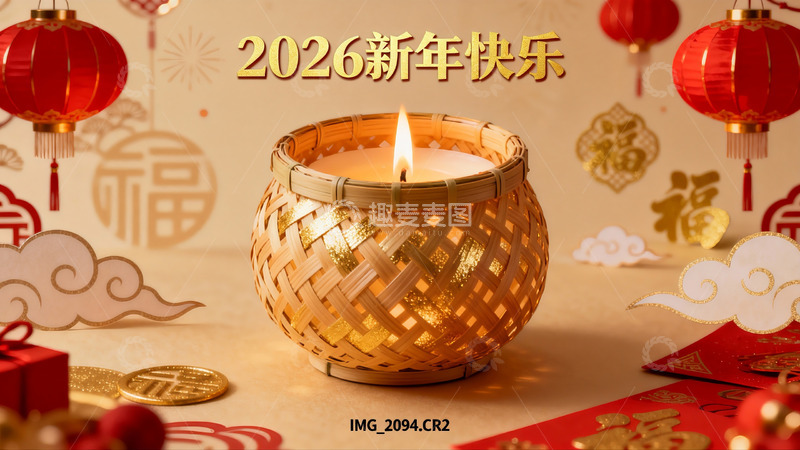 高清大图下载【趣麦麦图】新年灯笼竹篮烛光装饰