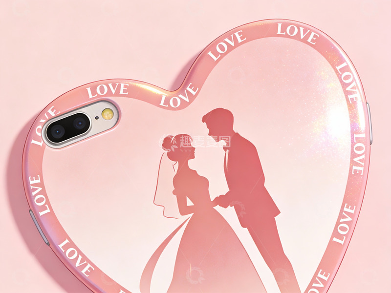 高清大图下载【趣麦麦图】心形手机壳上的情侣剪影