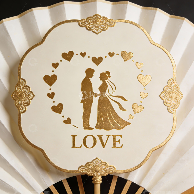 高清大图下载【趣麦麦图】金色婚礼扇面情侣剪影