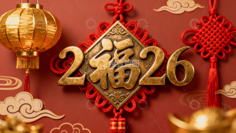 高清大图下载【趣麦麦图】春节装饰金色灯笼中国结